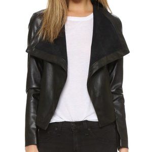 BB DAKOTA Ariana Black Drape Front Vegan Leather Jacket, Size XS